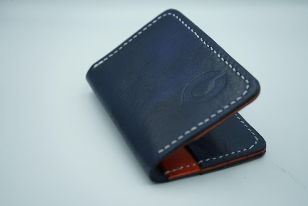 Chicago Bears | Football and Premium Vegtan Bifold Leather Wallet | Minimalist | Blue and Orange | Upcycled | Football Gift
