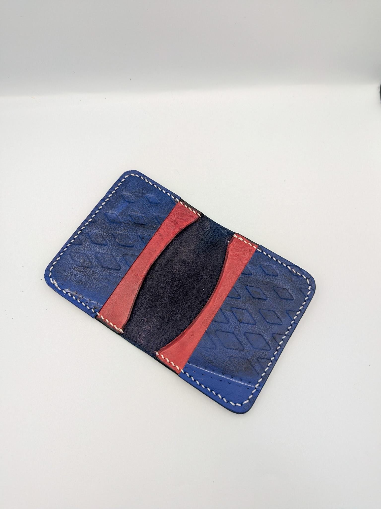 Goalie Pad and Premium Vegtan Bifold Leather Wallet | Minimalist | Blue and Red | Upcycled | Hockey Gift
