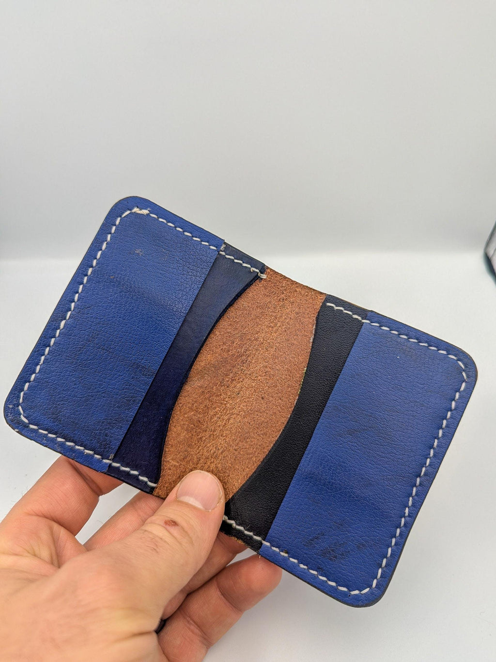 Goalie Pad and Premium Vegtan Bifold Leather Wallet | Minimalist | Blue | Upcycled | Hockey Gift