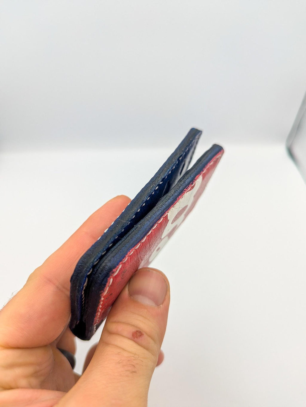 Goalie Pad and Premium Vegtan Bifold Leather Wallet | Minimalist | Blue and Red | Upcycled | Hockey Gift