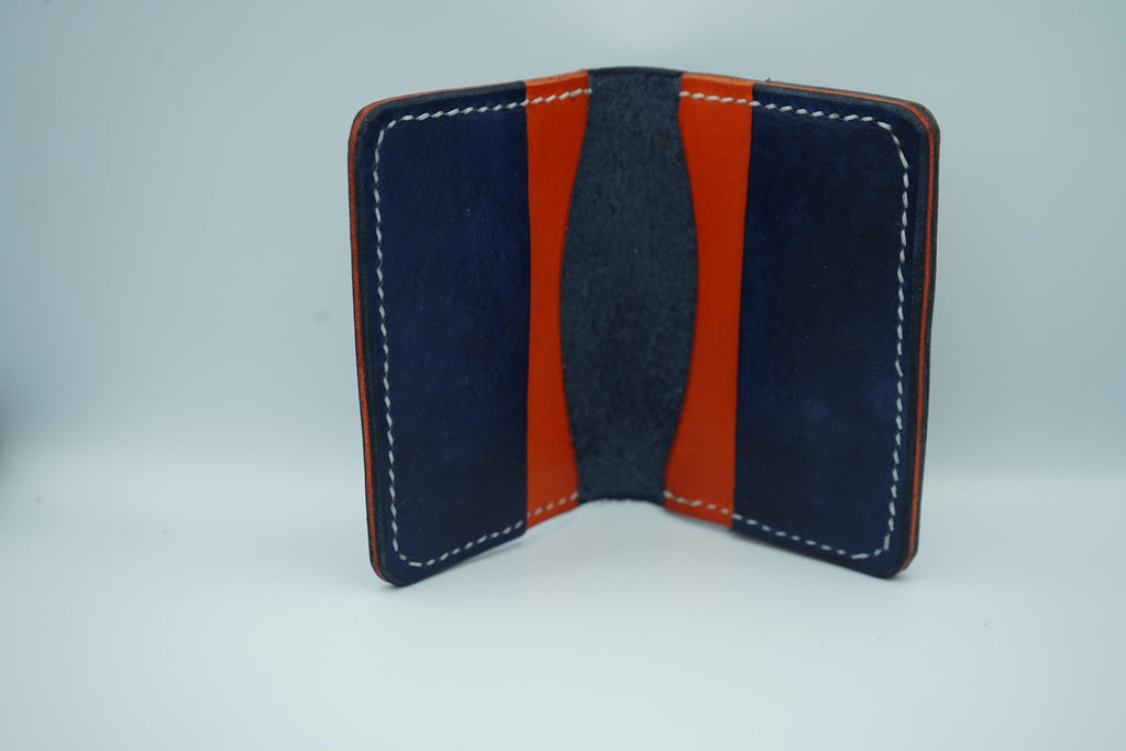 Chicago Bears | Football and Premium Vegtan Bifold Leather Wallet | Minimalist | Blue and Orange | Upcycled | Football Gift