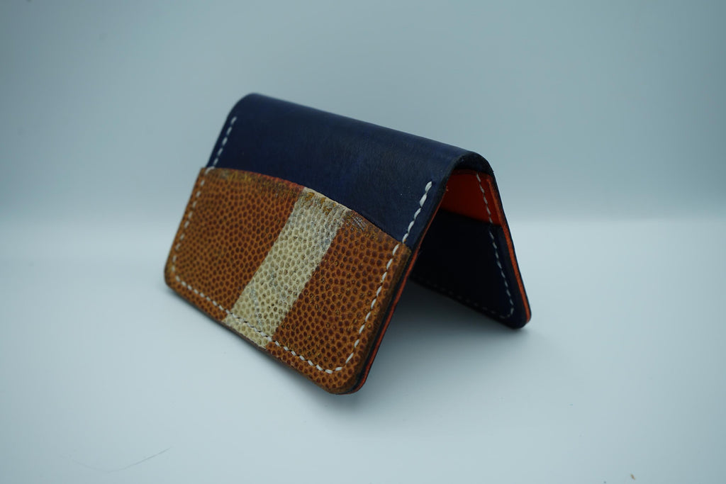 Chicago Bears | Football and Premium Vegtan Bifold Leather Wallet | Minimalist | Blue and Orange | Upcycled | Football Gift