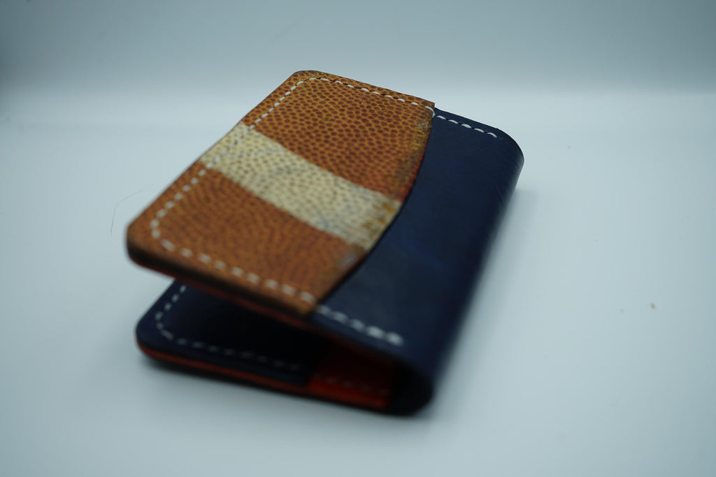 Chicago Bears | Football and Premium Vegtan Bifold Leather Wallet | Minimalist | Blue and Orange | Upcycled | Football Gift