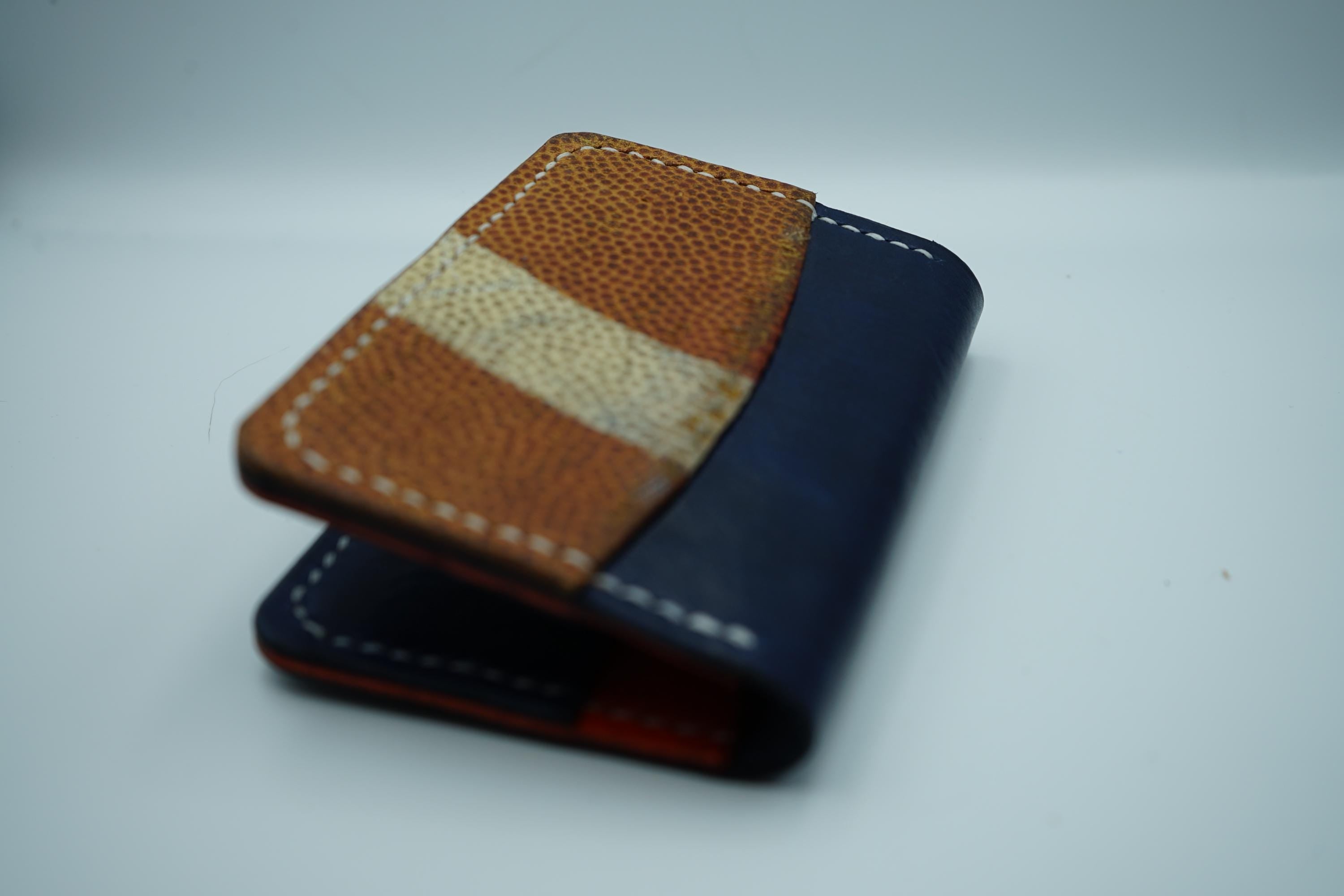 Chicago Bears | Football and Premium Vegtan Bifold Leather Wallet | Minimalist | Blue and Orange | Upcycled | Football Gift