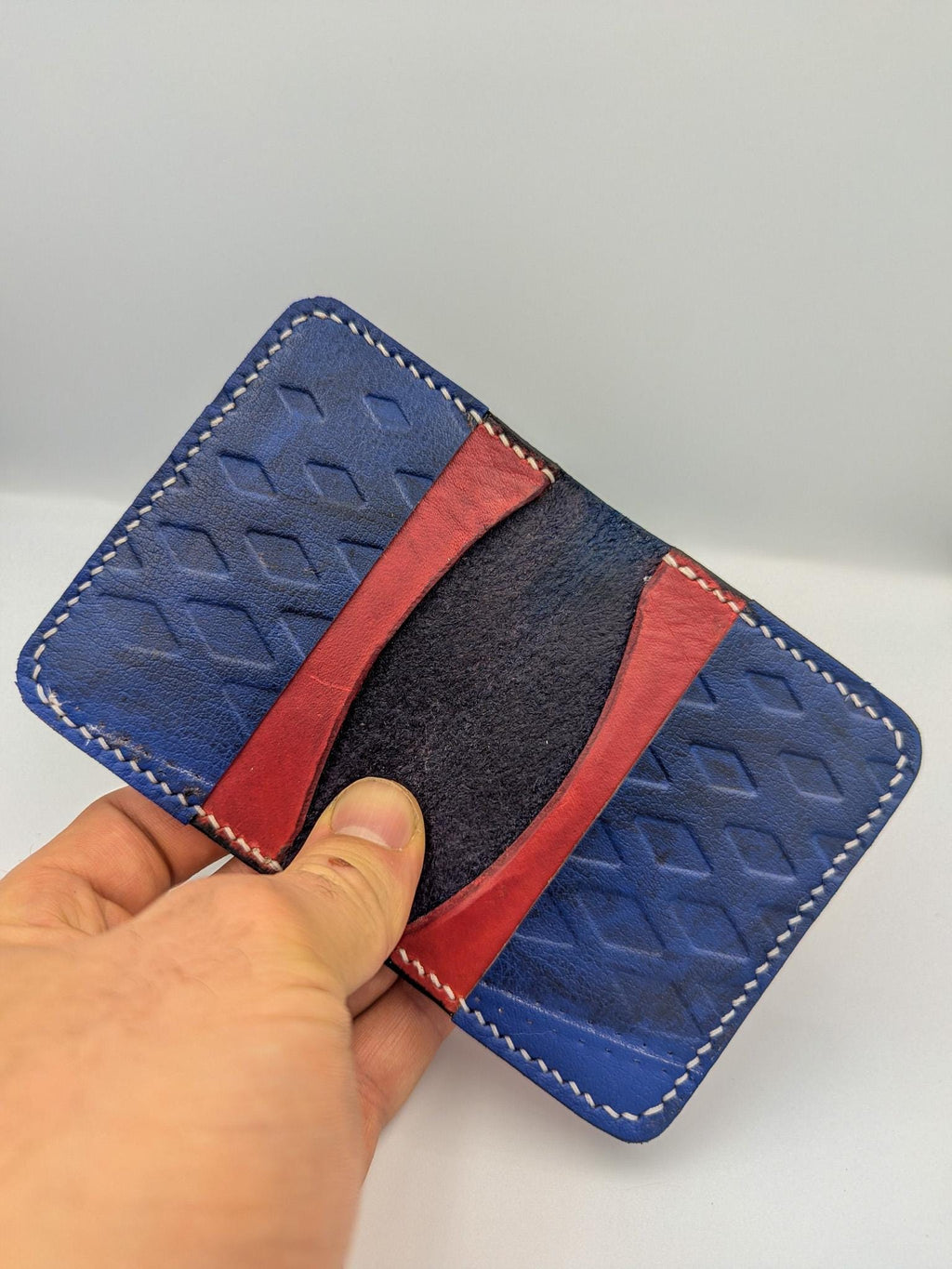 Goalie Pad and Premium Vegtan Bifold Leather Wallet | Minimalist | Blue and Red | Upcycled | Hockey Gift
