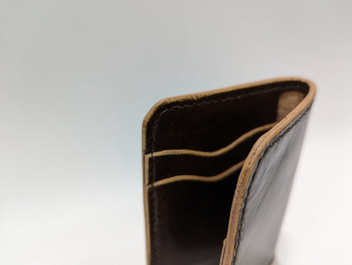 Mimialist Vertical Bifold Wallet | Slim Design | Premium Glossy Brown Veg-tan Leather