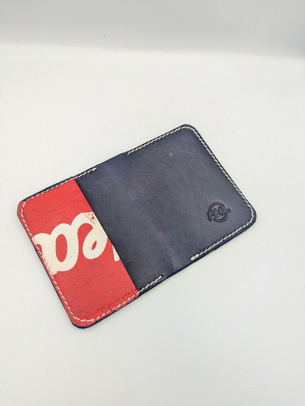 Goalie Pad and Premium Vegtan Bifold Leather Wallet | Minimalist | Blue and Red | Upcycled | Hockey Gift