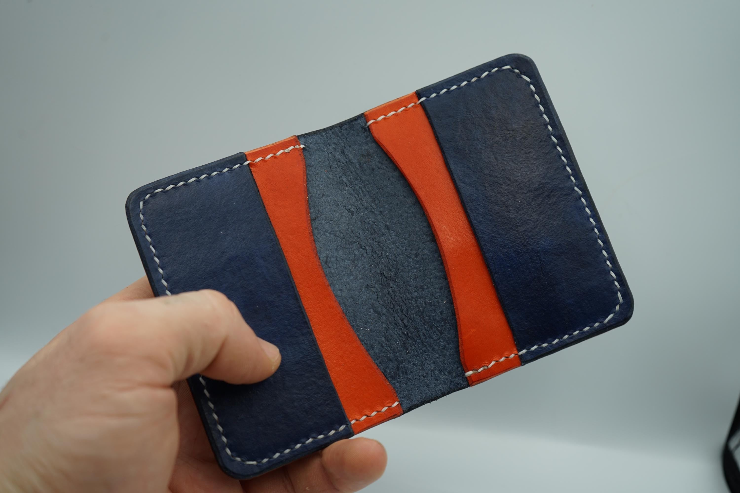 Chicago Bears | Football and Premium Vegtan Bifold Leather Wallet | Minimalist | Blue and Orange | Upcycled | Football Gift