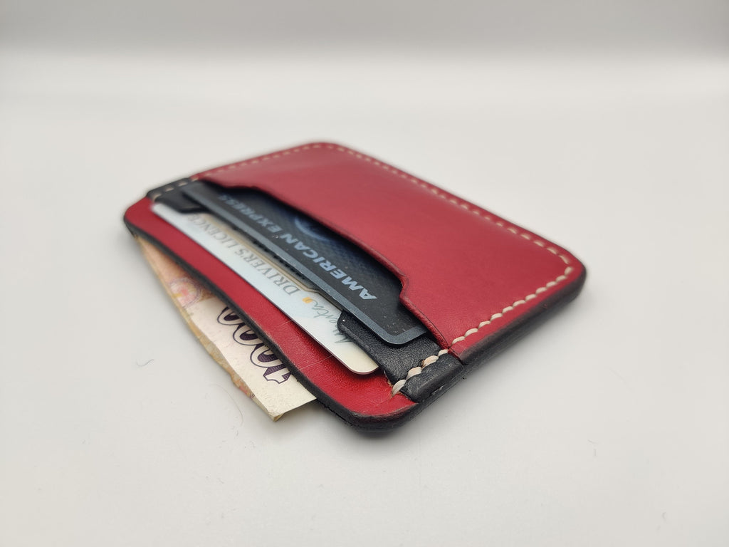 Handmade Leather Cardholder Wallet | Black and Red | New Jersey Devils
