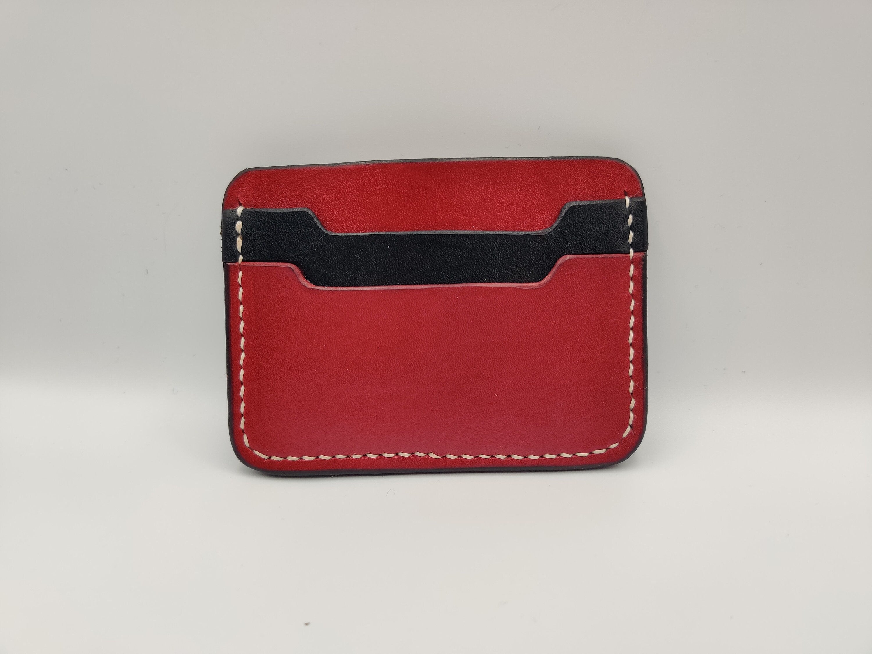 Handmade Leather Cardholder Wallet | Black and Red | New Jersey Devils