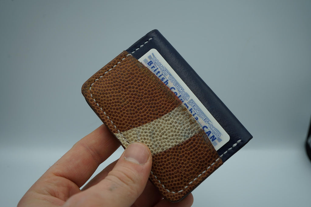 Chicago Bears | Football and Premium Vegtan Bifold Leather Wallet | Minimalist | Blue and Orange | Upcycled | Football Gift