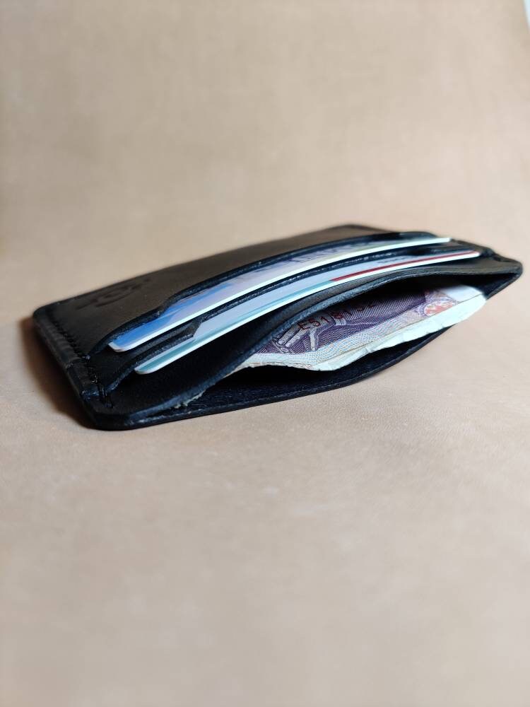 Handmade Minimalist Leather Cardholder Wallet | Jet Black