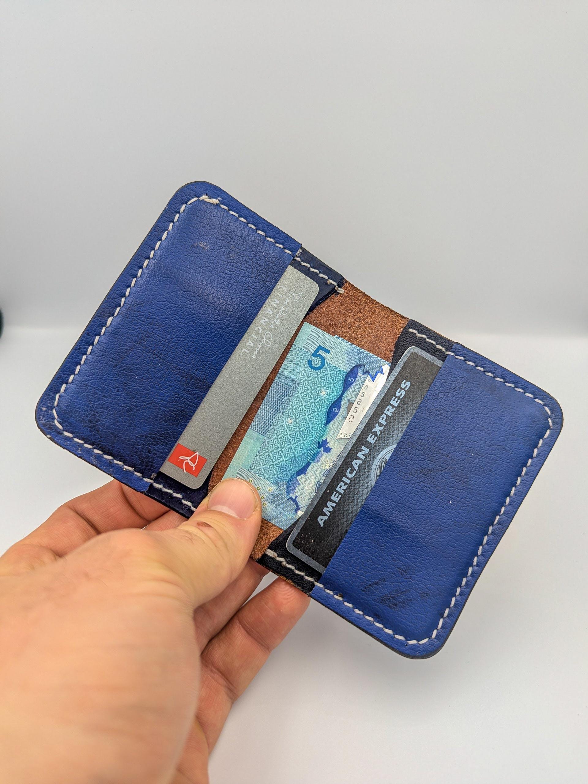 Goalie Pad and Premium Vegtan Bifold Leather Wallet | Minimalist | Blue | Upcycled | Hockey Gift